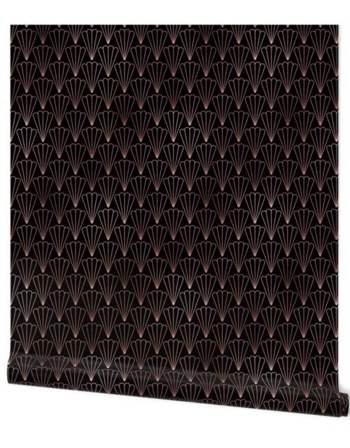 Copper Rose Gold  and Black Art Deco Fluted Fans Wallpaper