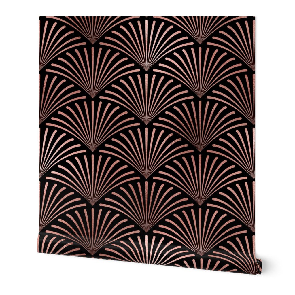 Copper Rose Gold and Black Art Deco Jumbo Curved Fans Wallpaper Copper Rose Gold and Black Art Deco Jumbo Curved Fans Wallpaper
