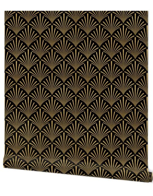 Antique Gold and Black  Art Deco Palm Fans Wallpaper