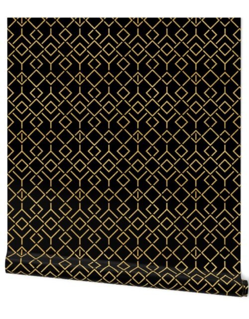 Antique Gold and Black Art Deco Geometric Locking Squares Wallpaper