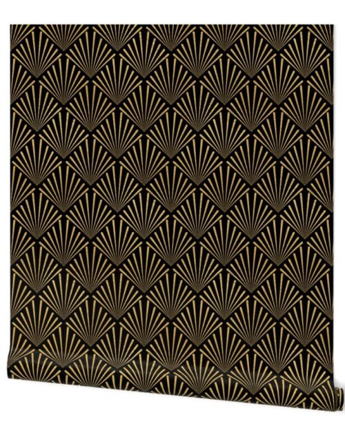 Antique Gold and Black Art Deco Palm Fronds Wallpaper