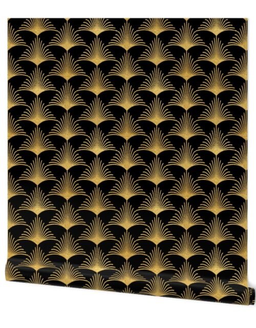 Antique Gold and Black Art Deco Palm Leaves Wallpaper