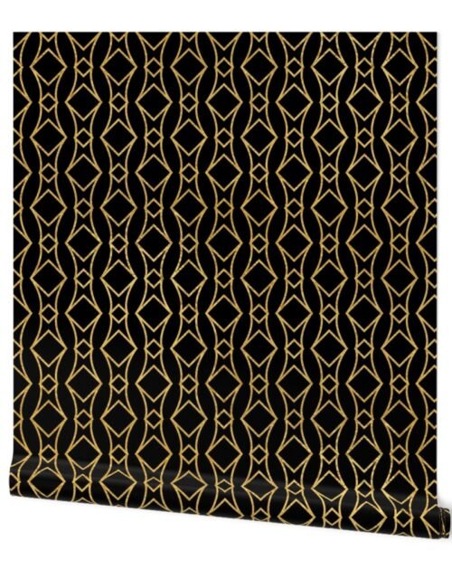 Antique Gold and Black Art Deco Jumbo Geometric Linking Squares Wallpaper