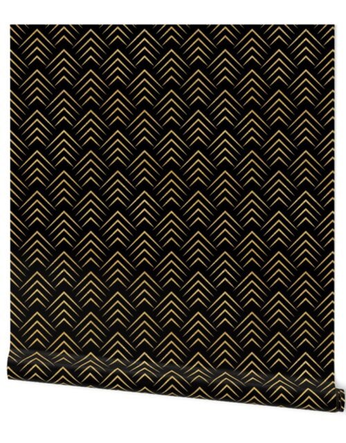 Antique Gold and Black Art Deco Chevrons Wallpaper