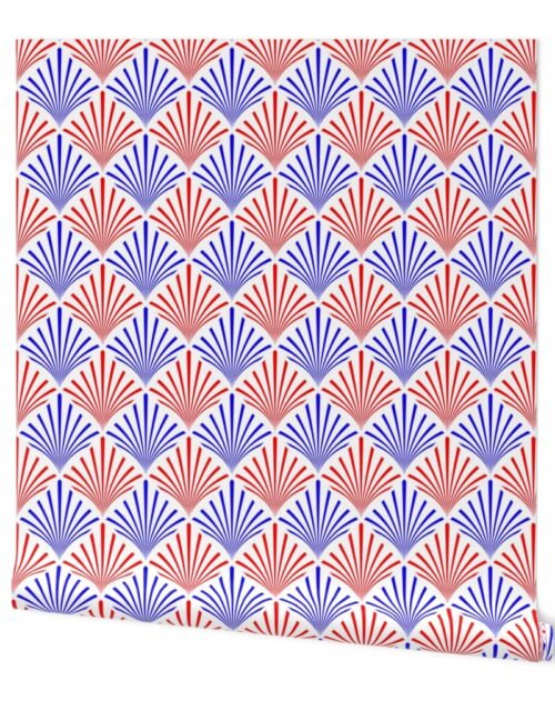 Red White and Blue USA Jumbo Art Deco Palm Fans Wallpaper