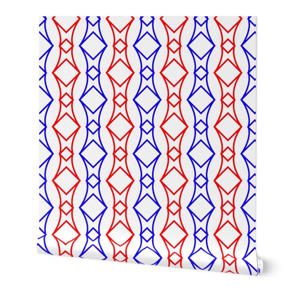 Red and White USA Jumbo Art Deco Geometric Interlocking Squares Wallpaper Red and White USA Jumbo Art Deco Geometric Interlocking Squares Wallpaper