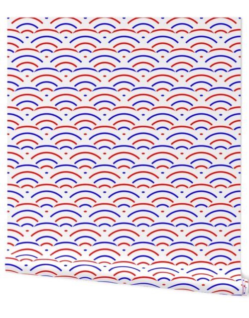 Red and White USA Jumbo Art Deco Curved Triangles Wallpaper