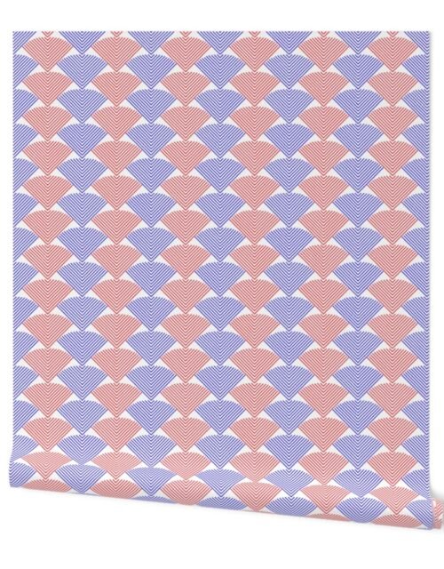 Red and White USA Jumbo Art Deco Herringbone Scallops Wallpaper