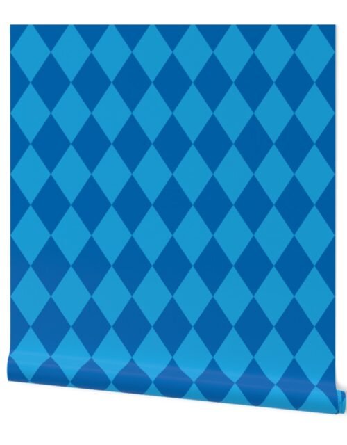 Oktoberfest 4 inch Bavarian Beer House Blue and Dark Blue Large Diagonal Diamond Pattern Wallpaper