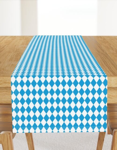 Oktoberfest Bavarian Beer Festival Blue and White 1 inch Diagonal Diamond Pattern Table Runner