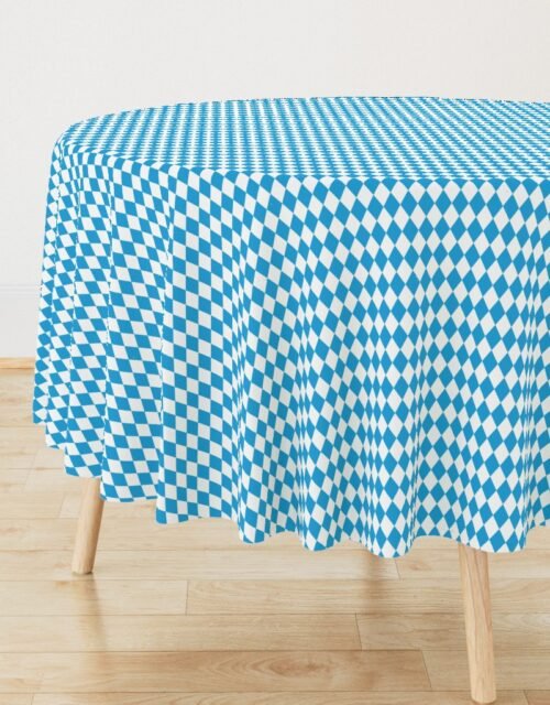 Oktoberfest Bavarian Beer Festival Blue and White 1 inch Diagonal Diamond Pattern Round Tablecloth