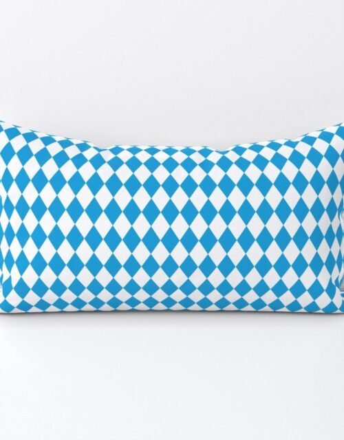 Oktoberfest Bavarian Beer Festival Blue and White 1 inch Diagonal Diamond Pattern Lumbar Throw Pillow