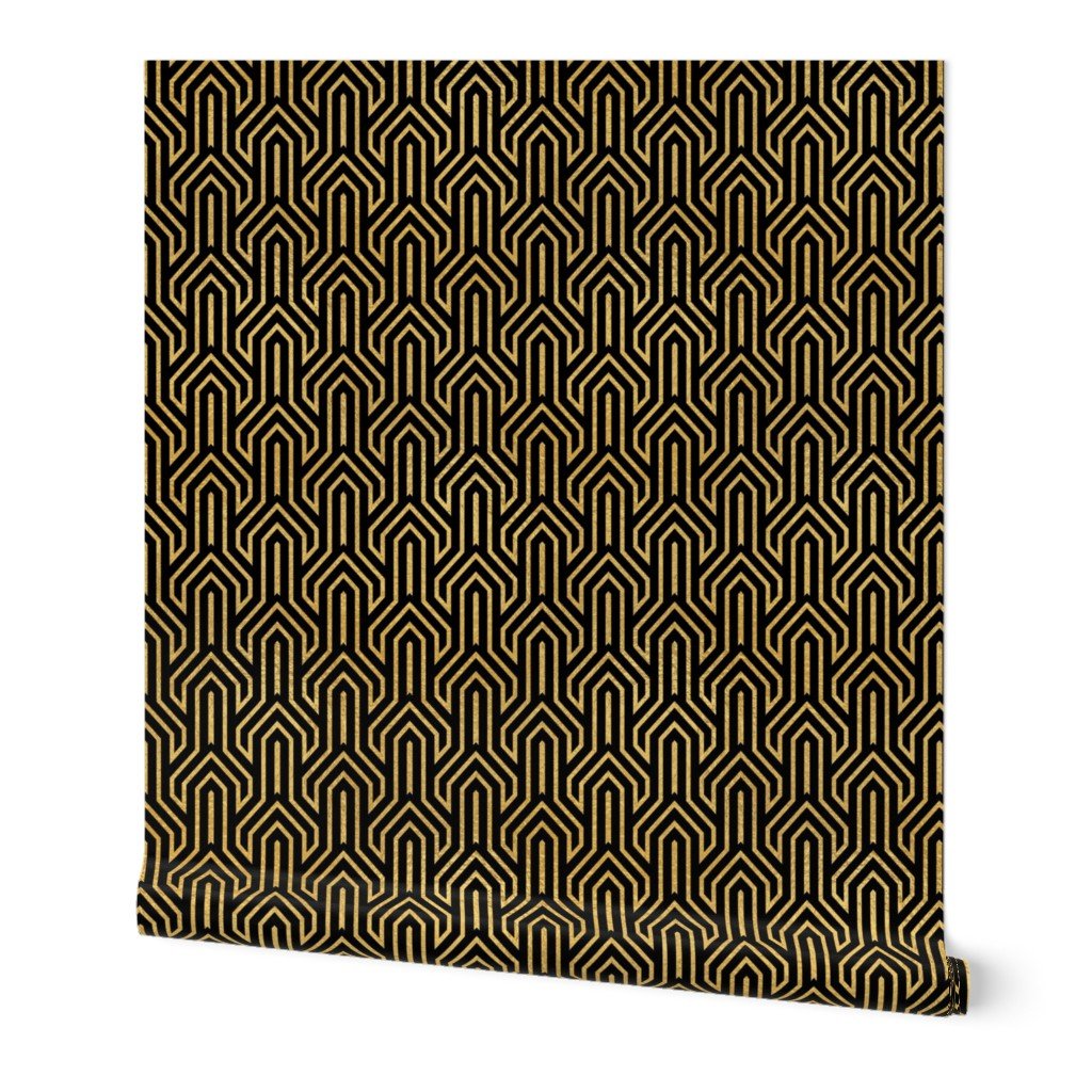 Antique Gold and Black Art Deco Geometric Arrows Wallpaper Antique Gold and Black Art Deco Geometric Arrows Wallpaper