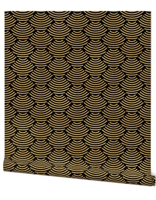 Antique Gold  and Black Art Deco Ellipses Wallpaper