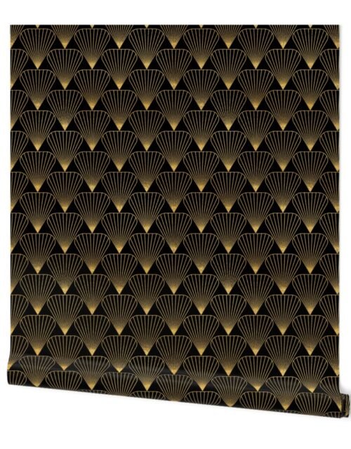 Antique Gold and Black  Art Deco Fans Wallpaper