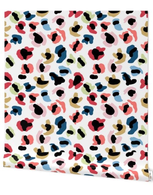 Multi-Colored Jumbo Leopard Splodges on Black Wallpaper