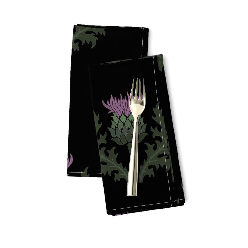 Large Scottish Thistle Flower of Scotland on Black Dinner Napkins Large Scottish Thistle Flower of Scotland on Black Dinner Napkins