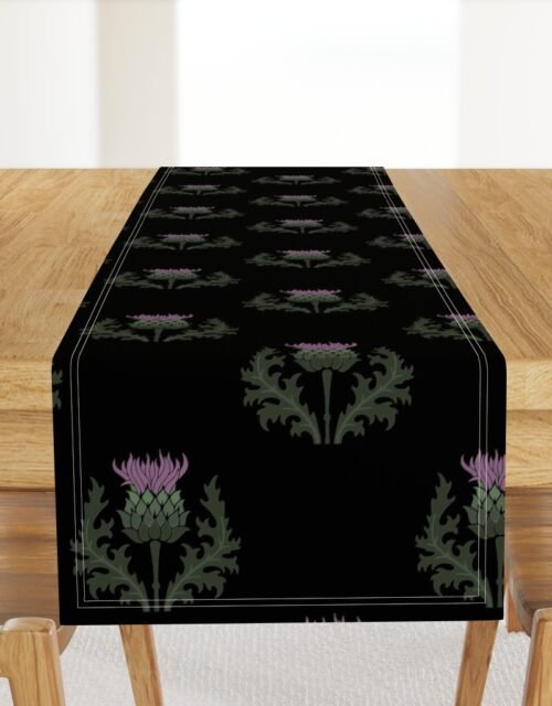 Large Scottish Thistle Flower of Scotland on Black Table Runner