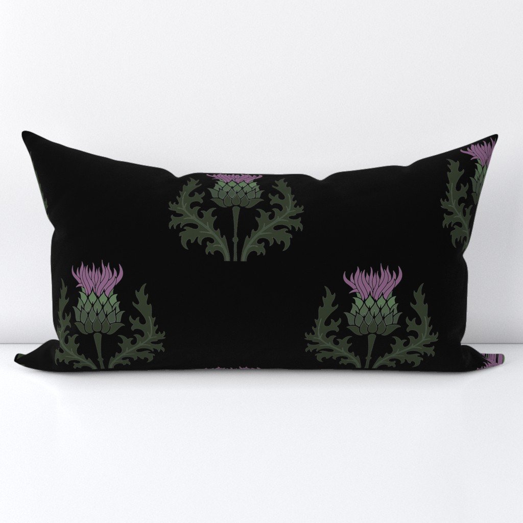 Large Scottish Thistle Flower of Scotland on Black Lumbar Throw Pillow Large Scottish Thistle Flower of Scotland on Black Lumbar Throw Pillow