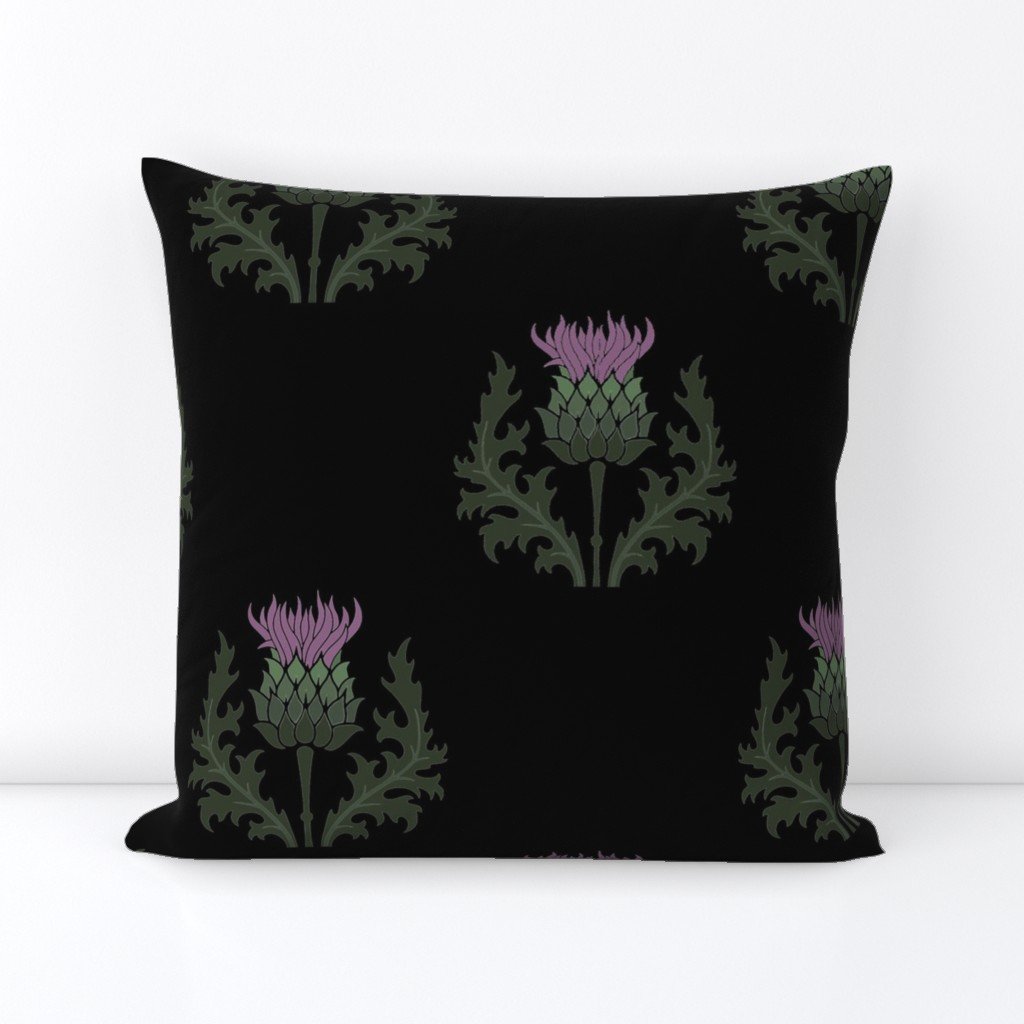 Large Scottish Thistle Flower of Scotland on Black Square Throw Pillow Large Scottish Thistle Flower of Scotland on Black Square Throw Pillow