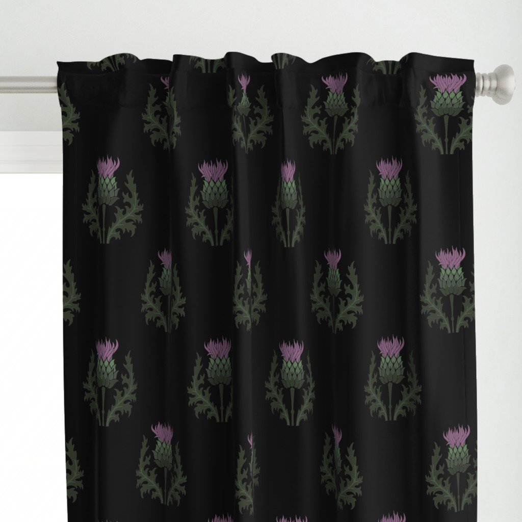 Large Scottish Thistle Flower of Scotland on Black Curtains Large Scottish Thistle Flower of Scotland on Black Curtains
