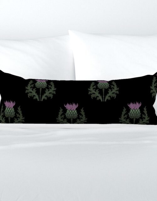 Large Scottish Thistle Flower of Scotland on Black Extra Long Lumbar Pillow