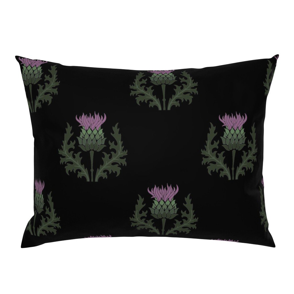 Large Scottish Thistle Flower of Scotland on Black Standard Pillow Sham Large Scottish Thistle Flower of Scotland on Black Standard Pillow Sham