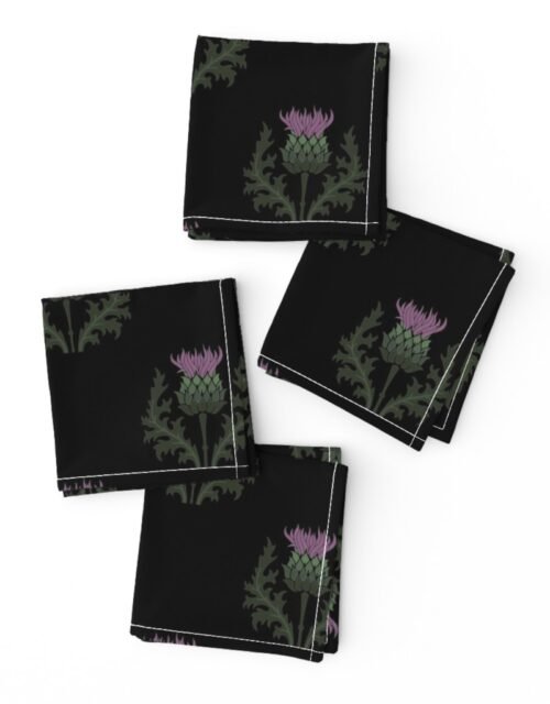 Small Scottish Thistle Flower of Scotland on Black Cocktail Napkins