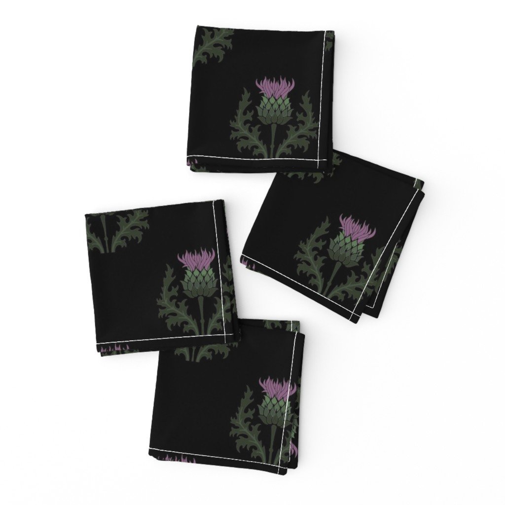 Small Scottish Thistle Flower of Scotland on Black Cocktail Napkins Small Scottish Thistle Flower of Scotland on Black Cocktail Napkins