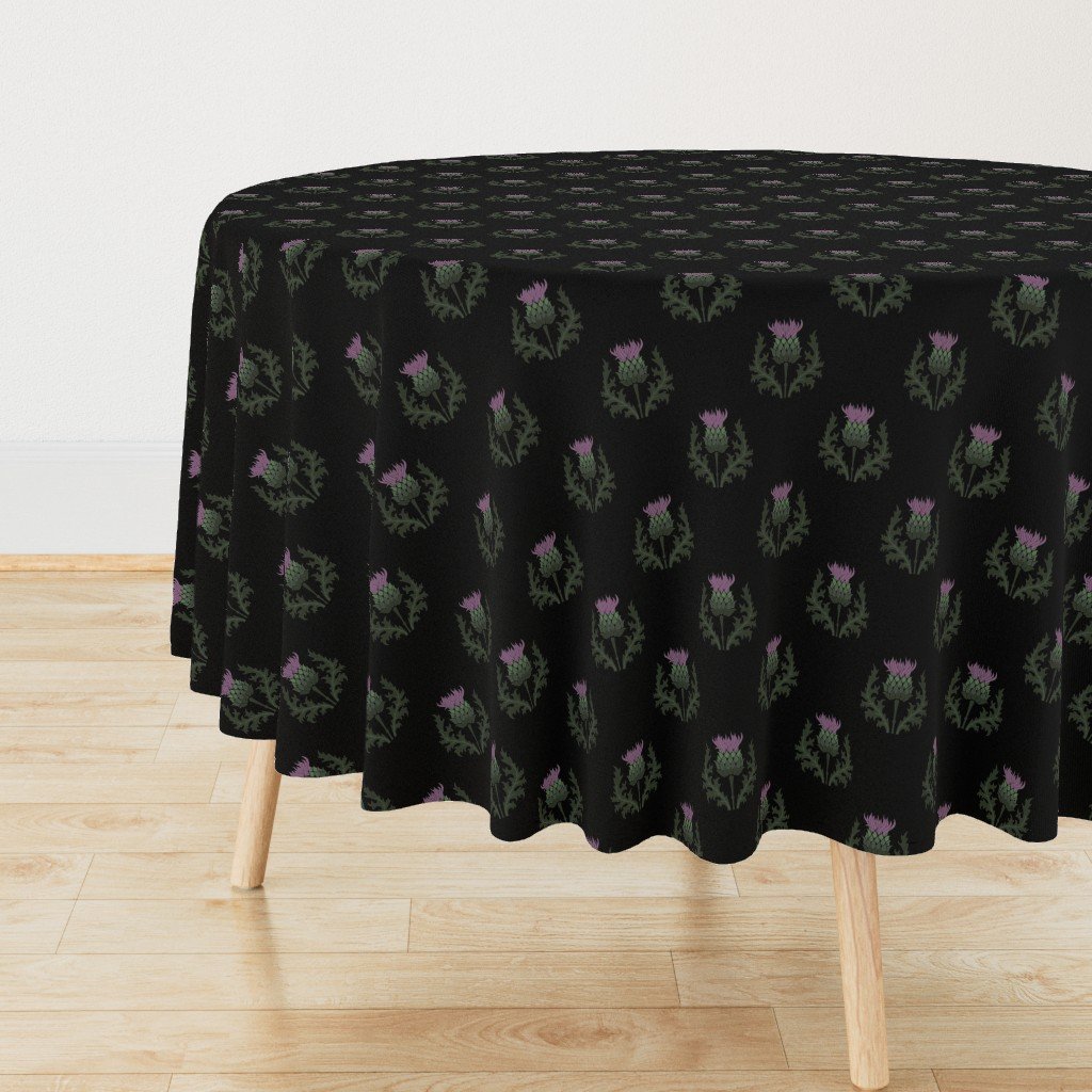 Small Scottish Thistle Flower of Scotland on Black Round Tablecloth Small Scottish Thistle Flower of Scotland on Black Round Tablecloth