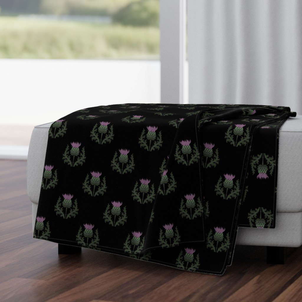 Small Scottish Thistle Flower of Scotland on Black Throw Blanket Small Scottish Thistle Flower of Scotland on Black Throw Blanket