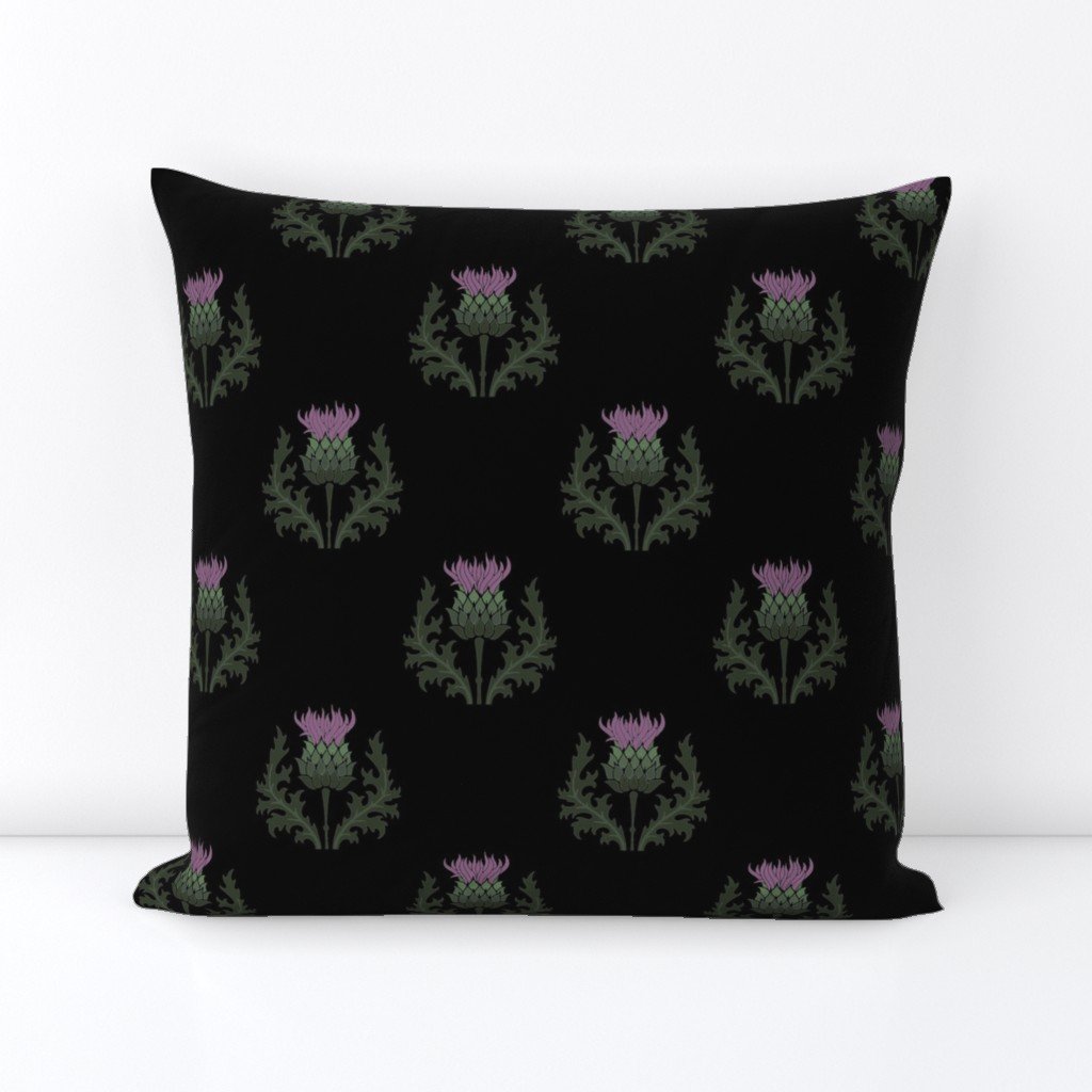 Small Scottish Thistle Flower of Scotland on Black Square Throw Pillow Small Scottish Thistle Flower of Scotland on Black Square Throw Pillow