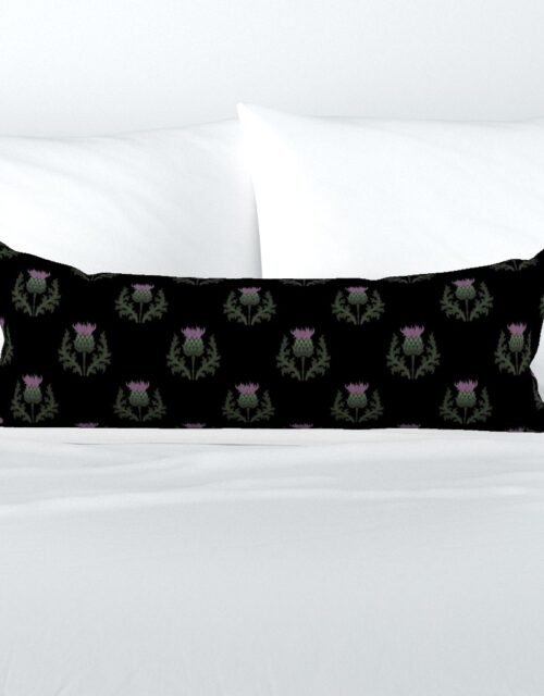Small Scottish Thistle Flower of Scotland on Black Extra Long Lumbar Pillow