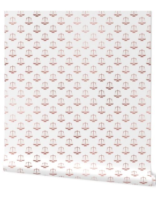 Rose Gold Faux Foil Photo Effect Scales Of Justice on White Repeat Pattern All Over Print Wallpaper