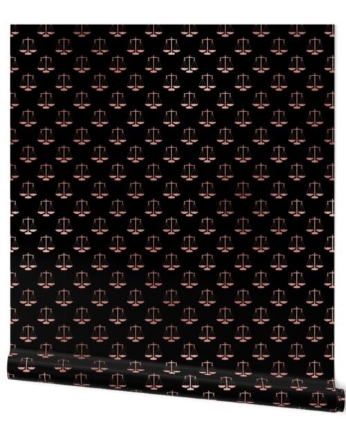Rose Gold Faux Foil Photo Effect Scales Of Justice on Black Repeat Pattern All Over Print Wallpaper