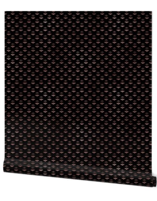 Rose Gold Faux Foil Photo Effect Small Scales Of Justice on Black Repeat Pattern All Over Print Wallpaper