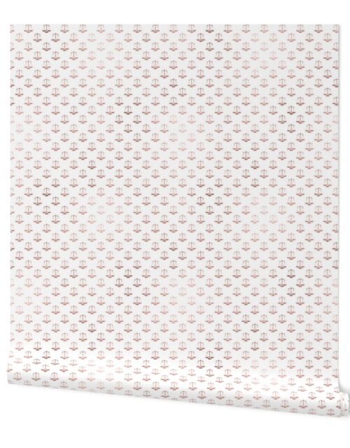 Rose Gold Faux Foil Photo Effect Small Scales Of Justice on White Repeat Pattern All Over Print Wallpaper