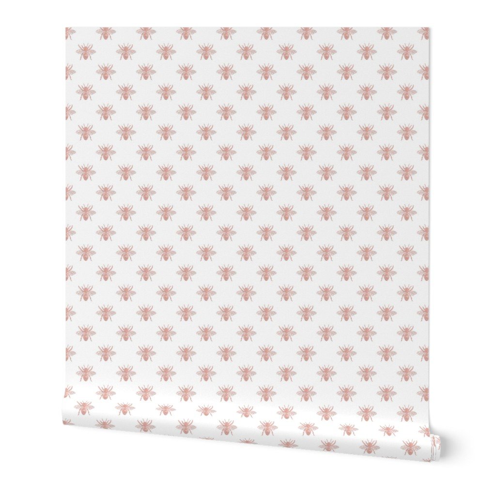 Rose Gold Metallic Foil Bees on White Wallpaper Rose Gold Metallic Foil Bees on White Wallpaper