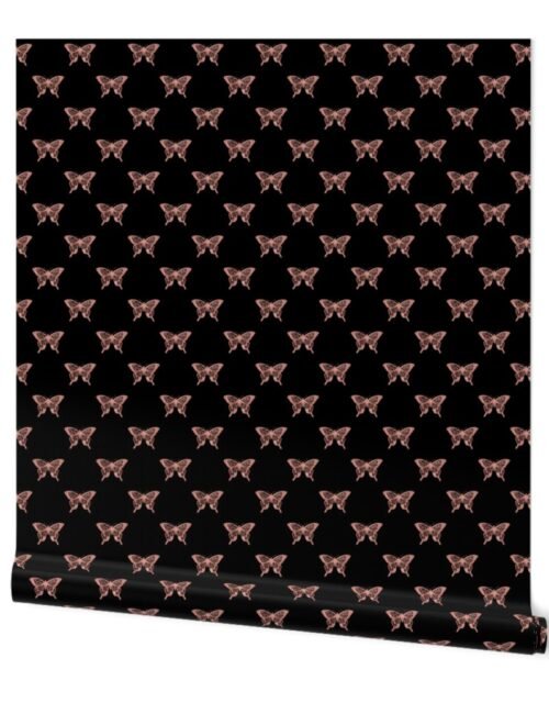 Small Metallic Rose Gold Foil Butterflies on Black Wallpaper