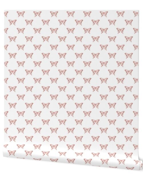 Small Metallic Rose Gold Foil Butterflies on White Wallpaper