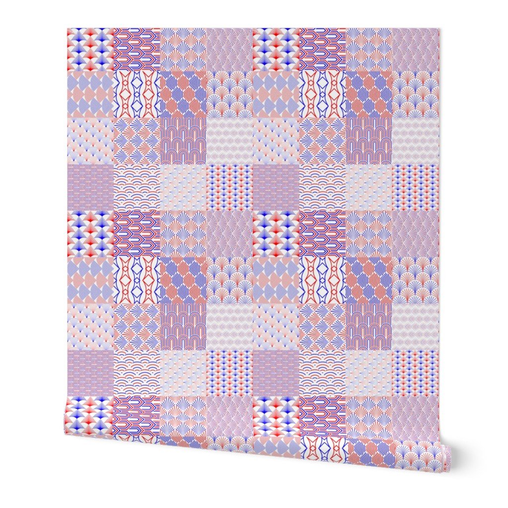 Red, White and Blue USA 4 inch Squares Art Deco Cheater Quilt Geometrics Wallpaper Red, White and Blue USA 4 inch Squares Art Deco Cheater Quilt Geometrics Wallpaper