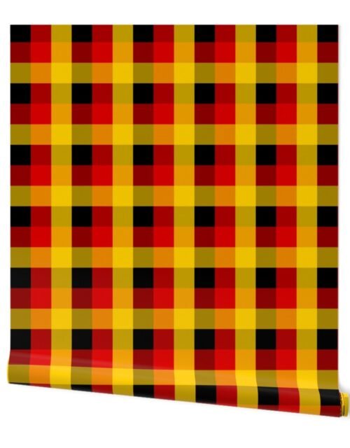German Flag Colors Red, Gold and Black Large 2 Inch Gingham Check Wallpaper