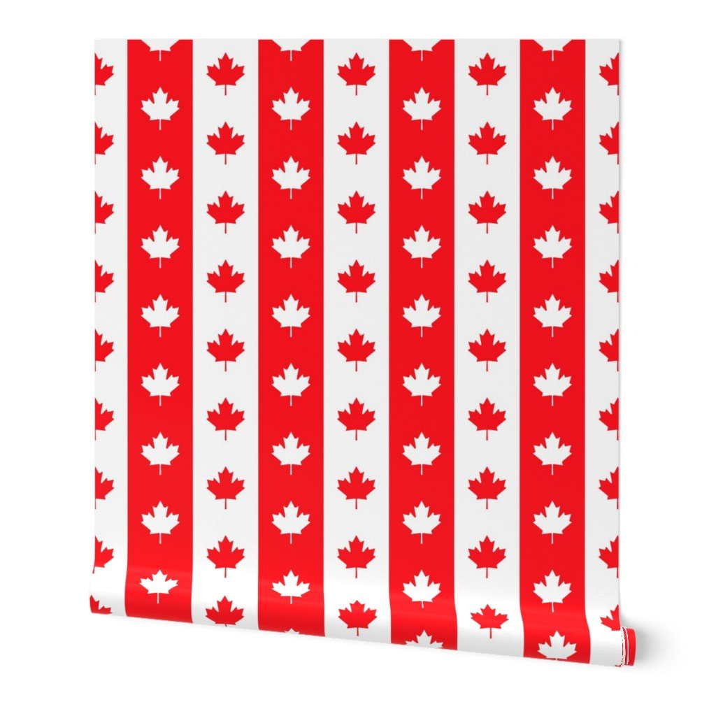 Canadian Flag Colors Red, White and Maple Leaves Jumbo 6 Inch Vertical Stripes Wallpaper Canadian Flag Colors Red, White and Maple Leaves Jumbo 6 Inch Vertical Stripes Wallpaper
