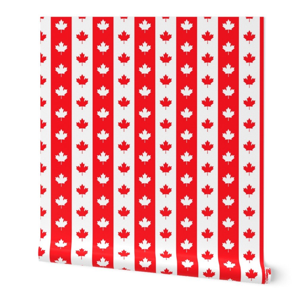 Canadian Flag Colors Red, White and Maple Leaves Large 3 Inch Vertical Stripes Wallpaper Canadian Flag Colors Red, White and Maple Leaves Large 3 Inch Vertical Stripes Wallpaper