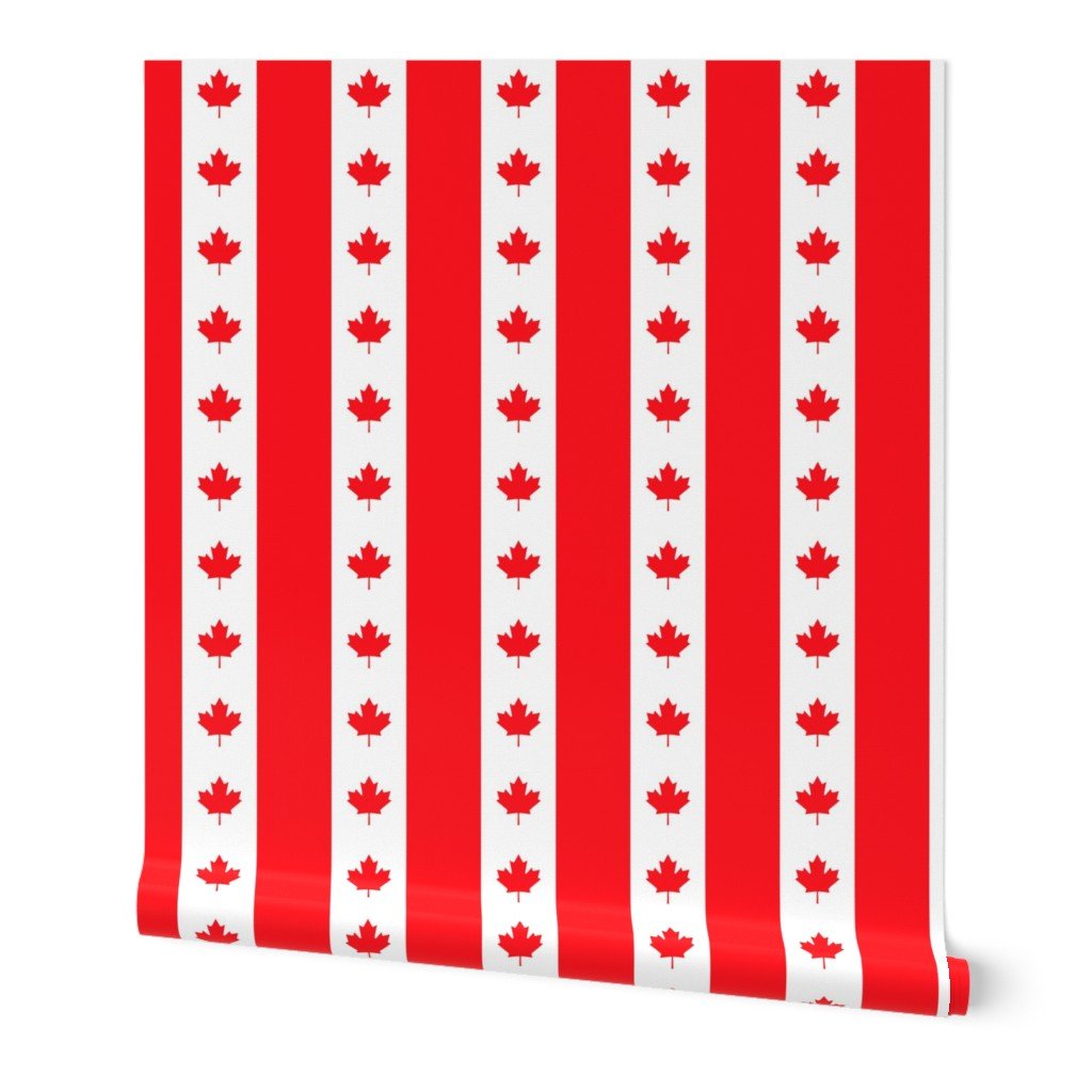 Canadian Flag Colors Red, White and Maple Leaves Large 3 Inch Vertical Stripes Wallpaper Canadian Flag Colors Red, White and Maple Leaves Large 3 Inch Vertical Stripes Wallpaper