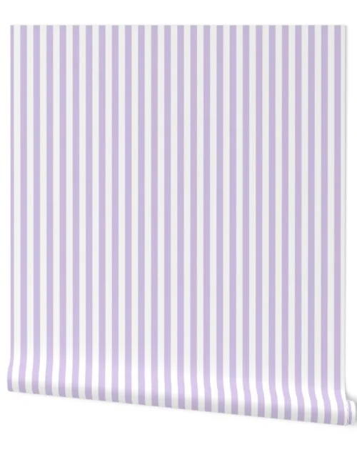 Color of the Year 2023 Digital Lavender and White 1/2 Inch Cabana Stripes Wallpaper