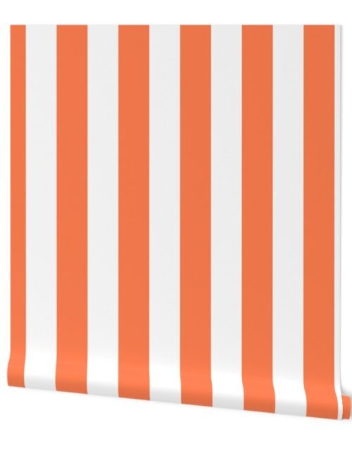 Sunset Coral and White Large 3 Inch Vertical Cabana Stripes Wallpaper