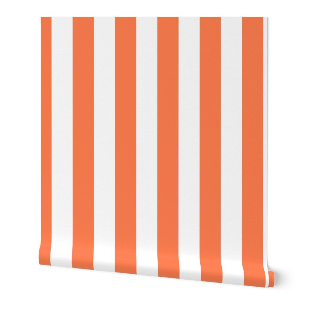 Sunset Coral and White Large 3 Inch Vertical Cabana Stripes Wallpaper Sunset Coral and White Large 3 Inch Vertical Cabana Stripes Wallpaper