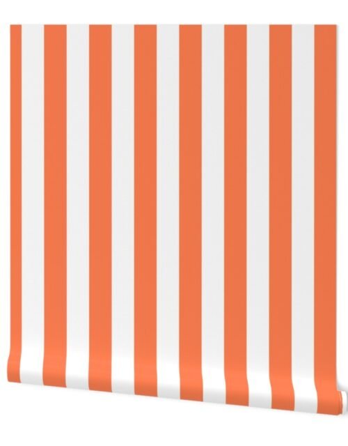 Sunset Coral and White 2 Inch Vertical Cabana Stripes Wallpaper