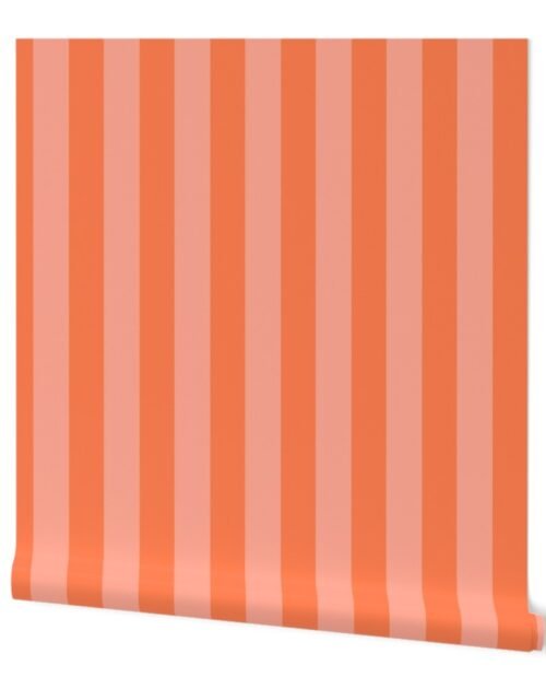 Sunset Coral and Tonal Coral 2 Inch Vertical Cabana Stripes Wallpaper